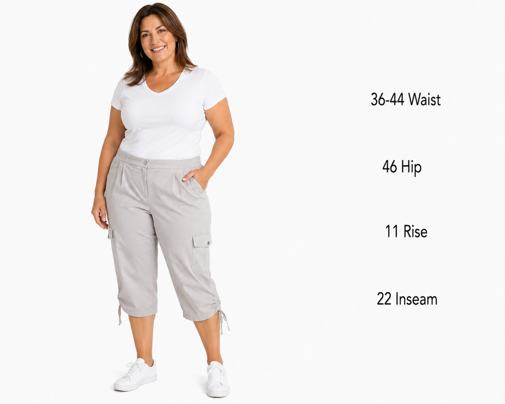 Chicos Zenergy Womens Light Gray Cropped Cargo Lightweight Pants sz 2 / 12 / 14